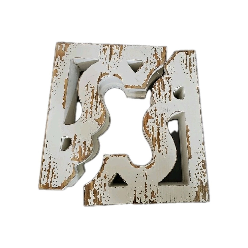 Set of 2 Wooden CORBELS / BRACKETS Farmhouse Shabby Distressed Chippy White